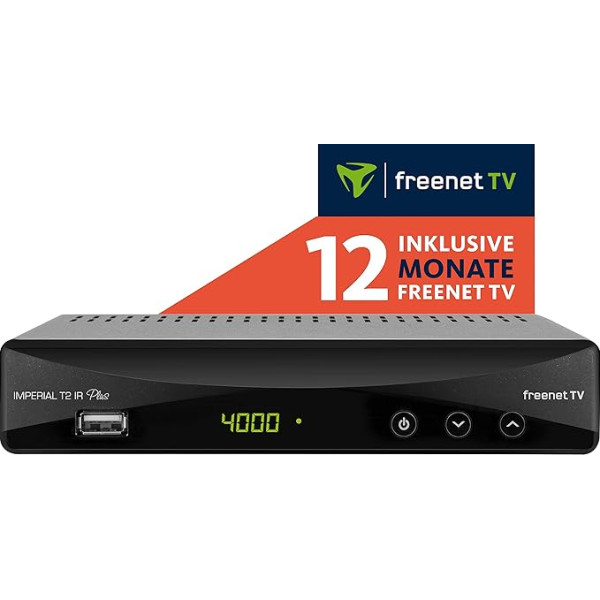 Digitalbox Imperial T2 IR Plus DVB-T2 HD uztvērējs ar Irdeto dekodēšanu (ieskaitot 12 mēnešu Freenet TV, H.265/HEVC, gatavs PVR, HDMI, Scart, USB, LAN), melns, 77-560-00-12