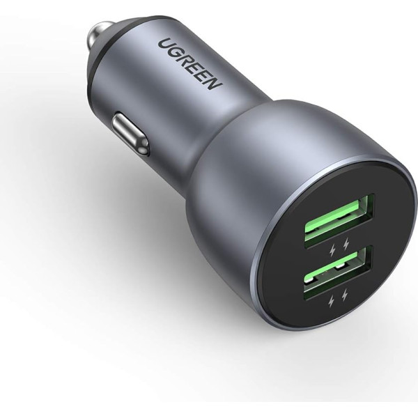 UGREEN 36 W auto lādētājs Quick Charge 3.0 2 port USB Double Fast Charger Cigarette Lighter QC Adapter Saderīgs ar Galaxy S21, S20, S10, A51, Note 10, Redmi Note 9, iPhone 12 Pro utt.