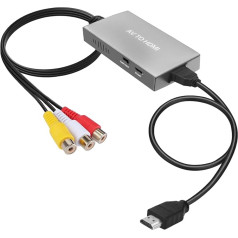 uhddadi RCA į HDMI keitiklis, 1080P kompozitinis CVBS AV į HDMI vaizdo garso keitiklio adapteris su HDMI kabeliu, skirtas PS2/Xbox/SNES/N64/VHS/VCR vaizdo įrašymo įrenginiui DVD, palaiko PAL/NTSC (pilkas)