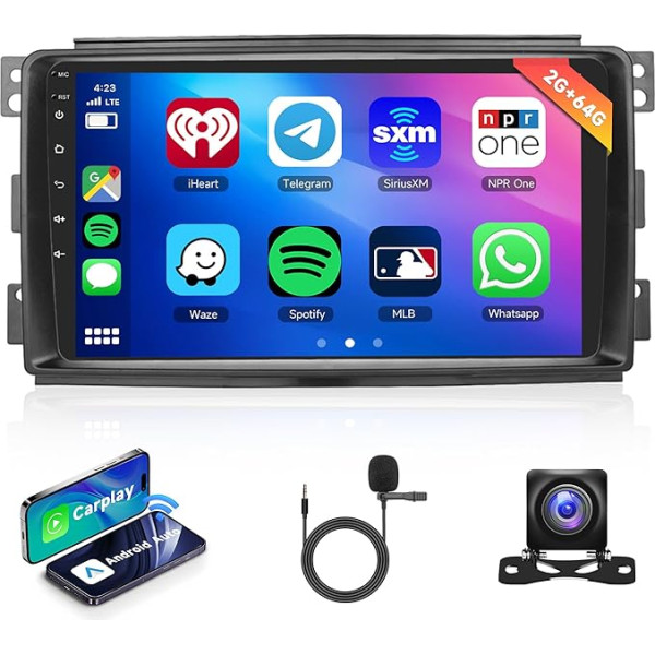 2G + 64G bezvadu Carplay Android 13 Auto radio 2 DIN Mercedes Benz Smart Fortwo 2005-2010 ar Android auto navigāciju GPS WiFi 9 collu auto radio ar Mirror Link Bluetooth FM/RDS/DAB/OBD/SWC