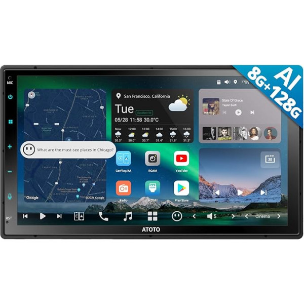 ATOTOZONE X10DG2B7E 7 collu Android DAB+ autoradio Double Din, 8+128G, 4G LTE, AI Voice Assistant, Wireless Carplay & Android Car, Dual Microphone & BT & Camera Input, 36B-EQ, HDMI ieeja