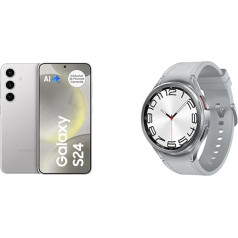 Samsung Galaxy S24 AI viedtālrunis Android mobilais tālrunis bez līguma Galaxy Watch6 Classic viedpulkstenis, sudraba krāsā