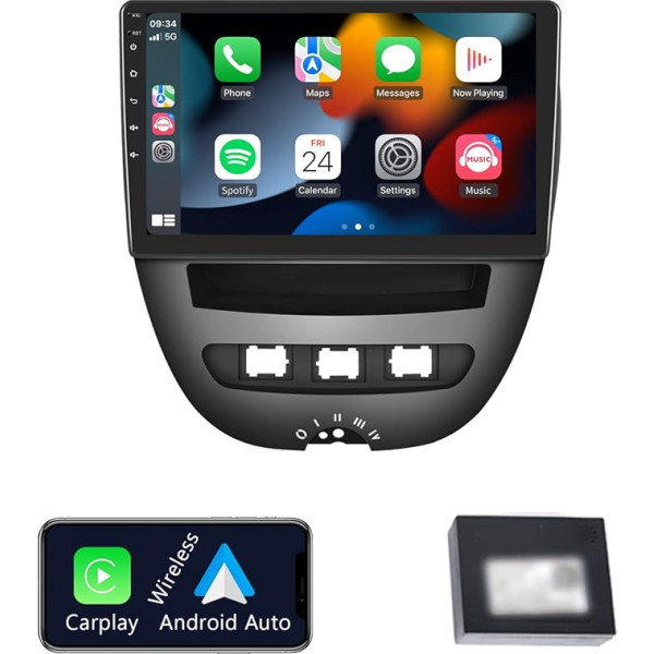 Hodozzy Android auto radio Toyota Aygo/Peugeot 107/Citroen C1 2005-2014 ar Carplay/Android Car, 10,1 collu autoradio Bluetooth WiFi/GPS/HiFi/RDS/FM/USB priekš iOS