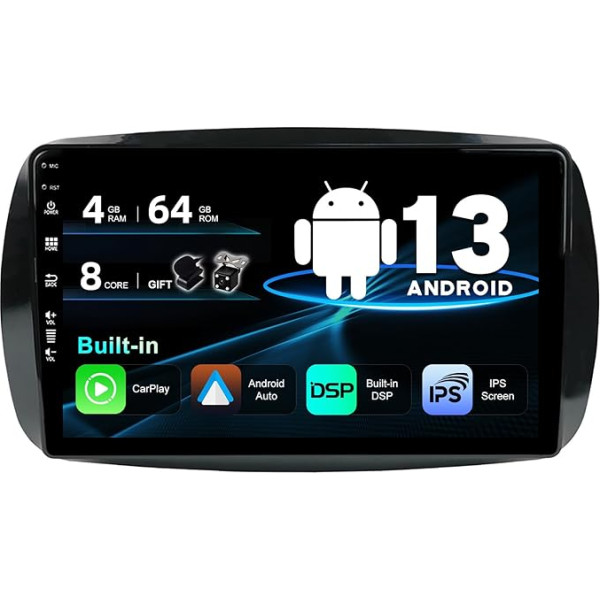 SXAUTO Android 13 IPS Auto Radio piemērots Benz Smart 453 Fortwo (2014-2020) - Iebūvēts Carplay/Android Car/DSP - Kamera + MIC - 4G + 64G - DAB 360-Kamera Vadības stūres rats Fast Boot AHD -2 DIN