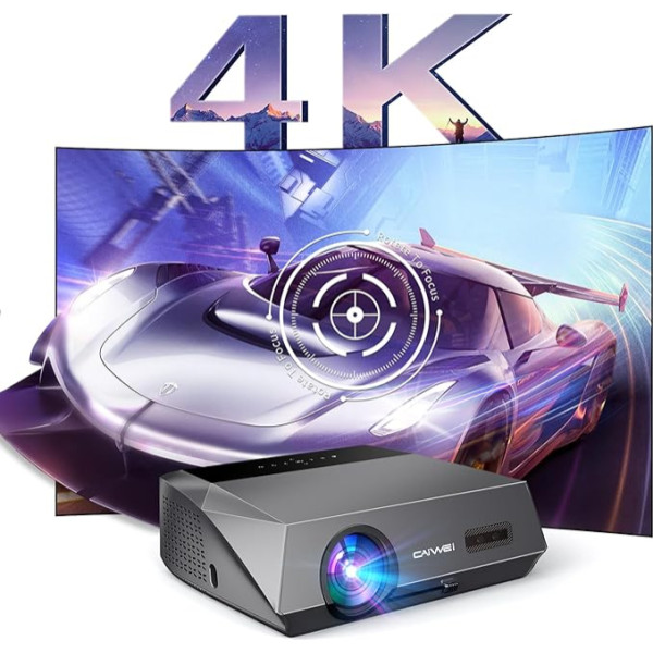 Projektors 4K mājas kino 1200 ANSI dienas gaismas projektors ar WiFi6, Bluetooth 5.2, automātiskās fokusēšanas Full HD LED viedais projektors ar Netflix, trapecveida korekcija montāžai pie griestiem/sienas/statīva, spēļu,