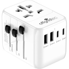 Offgridtec universālais ceļojuma adapteris visā pasaulē 2 x USB-A un 2 x USB-C, balts