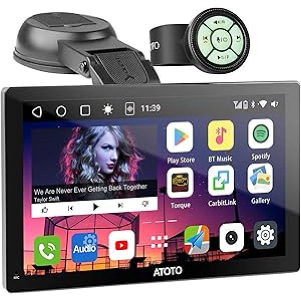 ATOTO P907PR 7 collu pārnēsājama auto stereo sistēma ar QLED skārienjūtīgo ekrānu, bezvadu CarPlay un Android Car, MirrorLink, 4G LTE, GPS izsekošana, 4G+32G, HDMI ieeja, auto reostats, duālais Bluetooth