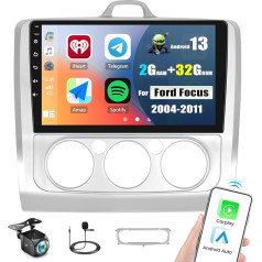 CAMECHO 2G + 32G Android 13 Auto radio 2 DIN Ford Focus Mk2 Mk3 Exi MT 2 3 2004-2011 ar Wireless Carplay Android Car, 9 collu Double DIN Touch Display Radio ar GPS WiFi BT FM/RDS SWC + atpakaļgaitas sistēma