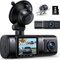 Volam Dash Cam Automašīnas priekšējā aizmugurējā un iekštelpu kamera ar akumulatoru, 3 kanālu 1080P Dash Cam Automašīnas stāvvietas novērošanas kamera, infrasarkanā nakts redzamības WDR, G sensors, atpakaļgaitas kamera Dash Camera ar SD k