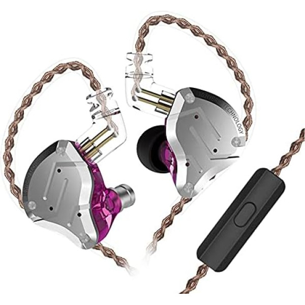 Kinboofi KZ ZS10 Pro austiņas, KZ In-Ear Monitor IEM HiFi austiņas ar 5 draiveriem 4BA 1DD ar noņemamu 0,75 mm 2-pin kabeli dziedātājiem, mūziķiem, bundziniekiem (violetas ar mikrofonu)