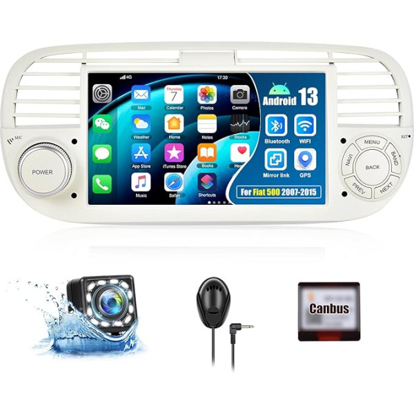 CAMECHO Android 13 Navigācijas auto radio Fiat 500 2007-2015.7 Inch HD Touchscreen Bluetooth Radio 1+32G ar atpakaļgaitas kameru GPS WiFi FM Mirror Link + Canbus SWC Ārējais mikrofons Double USB