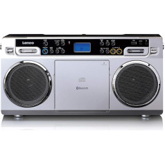 Lenco SCD-580 Ghettoblaster - Tragbarer CD-Player - PLL FM Radio - mit USB und Bluetooth - mit Netzadapter - silber