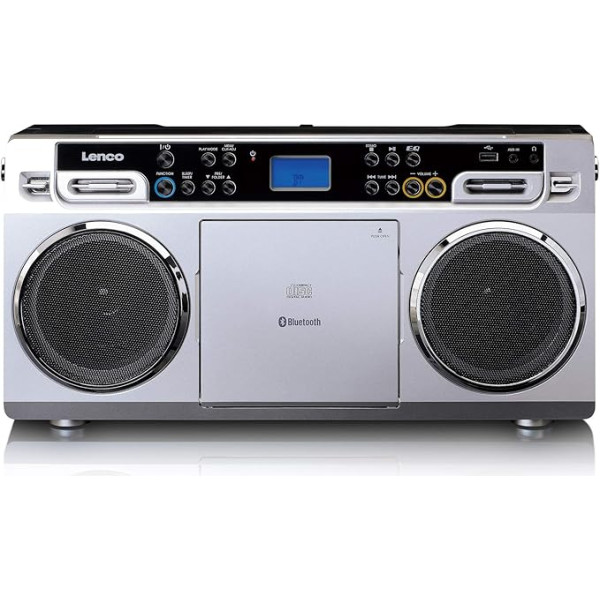 Lenco SCD-580 Ghettoblaster - Tragbarer CD-Player - PLL FM Radio - mit USB und Bluetooth - mit Netzadapter - silber