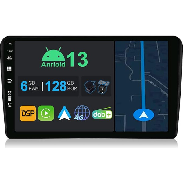 YUNTX 9 collu Android 13 autoradio ar satelīta navigāciju Audi A3 8P/8PA 2003-2013 | Octa Core | 6GB 128GB | Iebūvēts 4G LTE | CarPlay un Android Car | DSP | DAB | QLED | Dual Band WiFi | Bluetooth 5.0 | GPS