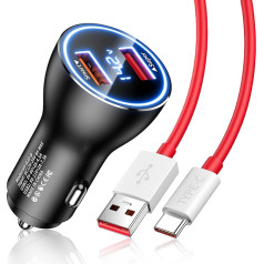 Cigarešu aizdedzinātāja USB lādētājs 80 W Supervooc Charge priekš OnePlus Nord 2T/10 Pro, USB ātrās uzlādes auto lādētājs ar 1 m USB C kabeli USB auto lādētājs Oneplus 11 9 Pro Nord CE 3 Lite OPPO