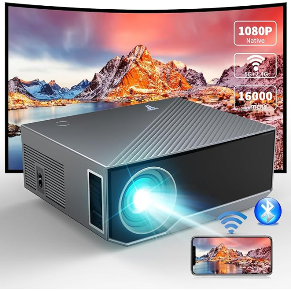 2024 Video projektors ar 5G WiFi atbalstu, Ultra HD 1080P, 16000 lūmenu mājas kinozāles projektors, saderīgs ar viedtālruņiem, TV Stick, TV Box, PS5,16000L