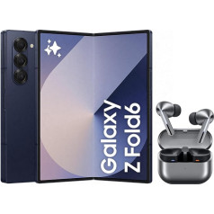 Samsung Galaxy Z Fold6 viedtālrunis ar mākslīgo intelektuālo intelektu, bez SIM bloķēšanas, bez līguma, 256 GB atmiņa, ilgs akumulatora darbības laiks, Navy + Buds3 Pro bezvadu Bluetooth austiņas, aktīvā trokšņu slāpēšana (ANC)