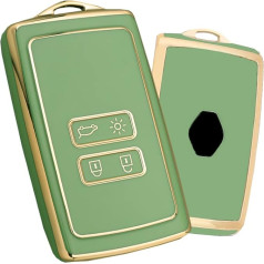 HIBEYO Intelligent Car Key Case Fits Renault Key Case Silicone Protective Cover for Renault Koleos Kadjar Captur Zoe Laguna Clio Scenic Megane Shell Jacket Protector 4-Button Gold Green