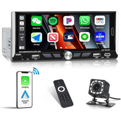 Autoradio 1 DIN Bluetooth ar CarPlay bezvadu un Android Bezvadu auto bezvadu autoradio ar vienu DIN 6,9 collu skārienjūtīgo ekrānu ar BT USB EQ FM/RDS radio Mirror Link SWC + atpakaļgaitas kamera un mikrofons