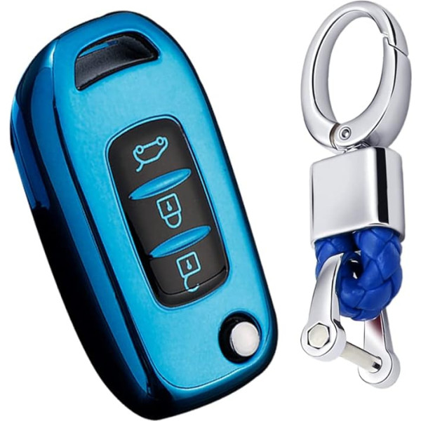 KUNIO Flip Key Case Piemērots Renault Sandero Stepway Logan Clio Arkana Captur Kadjar TPU auto atslēgu futrālis Atslēgu vāciņš Key Cover Key Case 3 Buttons Blue