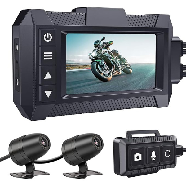 IXROAD Dashcam Motociklo kamera priekinė galinė 1080P vandeniui atspari kamera su 3 colių ekranu, kabelinis nuotolinio valdymo pultas, WiFi, GPS, IS, HDR, G jutiklis, G jutiklis, parkavimo stebėjimas, maksimalus 256GB