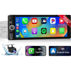 Hikity 1 DIN auto radio Android 13 ar bezvadu Carplay Android auto, [2G + 64G] 6,9 collu skārienjūtīgais displejs GPS navigācijas radio ar Bluetooth Mirror Link WiFi FM RDS USB atpakaļgaitas kamera