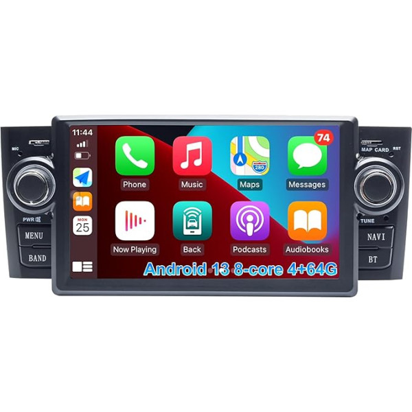 AneQu Android auto radio priekš Fiat Grande Punto 2005-2009 Linea 2007-2011 Android 13 8-core 4GB RAM 64GB ROM Single DIN auto GPS navigators ar aizmugures skata kameru iebūvētu Carplay Android Car