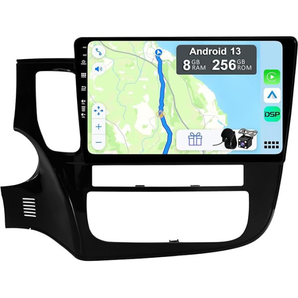 YUNTX [8GB + 256GB] Android 13 autoradio Mitsubishi Outlander (2012-2018)-[Integrēts CarPlay/Android Car/DSP/GPS]-10.1 collu IPS 2.5D kamera + MIC-DAB/Mirror Link/Bluetooth 5.0/360 kamera