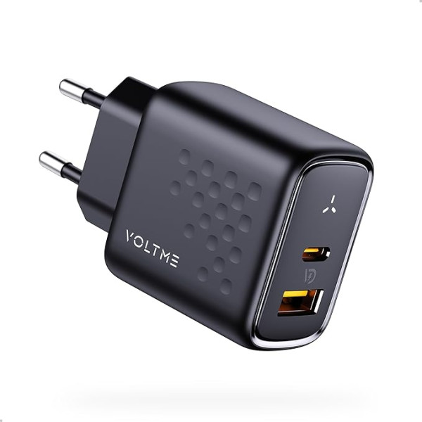 VOLTME USB-C lādētājs 45W GaN III lādētājs USB Dual Port - melns, mobilā tālruņa lādētājs USB C ātrais lādētājs 2 portu USB un USB C lādētājs, piemērots iPhone/Galaxy tālruņiem