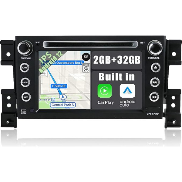 YUNTX Android 12 Auto radio piemērots Suzuki Grand Vitara (2005-2013) - GPS 2 DIN - Bezmaksas aizmugures skata kamera DAB + / stūres kontrole / 4G / WiFi / Bluetooth / Mirror Link / Carplay atbalsts