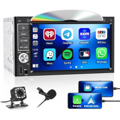 Double DIN auto stereo ar CD/DVD atskaņotāju Carplay Android auto, 6,2 collu skārienjūtīgais ekrāns, auto radio ar aizmugures kameru, Bluetooth auto audio uztvērējs, atbalsts Mirror Link, HiFi, Bass, USB, FM radio