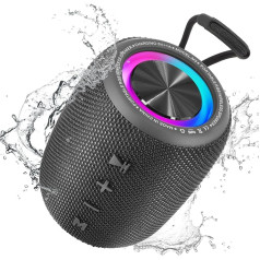 SENXINGYAN Bluetooth Speaker 20 W, Bluetooth Box, LED Music Box Waterproof IPX6, 360° HD Stereo Speaker Sound, 16H Playtime, Supports FM Radio/AUX/TF (Black)