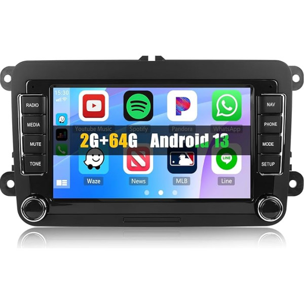 [2+64G] CAMECHO Android 13 auto radio VW Golf 5 Golf 6 Skoda Polo Passat Tiguan Touran ar Carplay/Android Car/Mirrorlink, 7 collu kapacitīvais skārienjūtīgais skārienekrāns Atbalsta WiFi GPS FM Bluetooth EQ