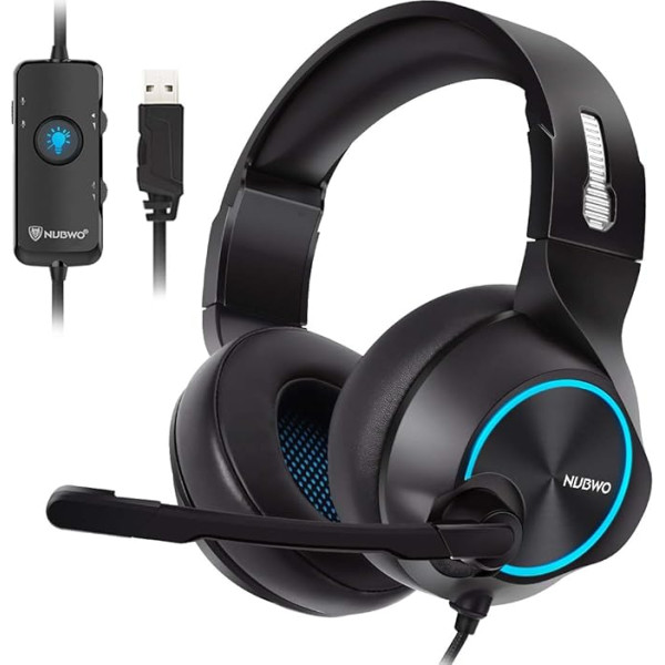 NUBWO N11U USB spēļu austiņas ar 7.1 Surround Stereo skaņu, USB austiņas ar trokšņu slāpēšanas mikrofonu un RGB apgaismojumu, saderīgas ar datoru, PS4 konsoli, klēpjdatoru - zilas krāsas