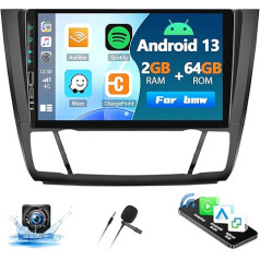 [2G + 64G] Automašīnas radio Android 13 BMW 1 sērijas E87 E81 E82 E88 ar Carplay Android auto, radio ar skārienjūtīgo ekrānu 9 collas ar GPS WiFi WiFi FM/RDS Bluetooth Mirror Link Canbus + AHD atpakaļgaitas kamera un mikrofons