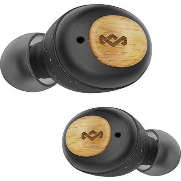 House of Marley True Wireless Champion In-Ear austiņas - kompaktas Bluetooth 5.0 austiņas, 28 stundu atskaņošanas laiks ar uzlādējamu korpusu, ērti ausu aizbāžņi, videi draudzīgs bambusa dizains