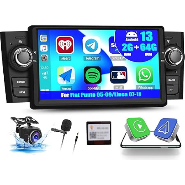 OiLiehu 2+64G Android 13 Carplay Android auto radio 2din Fiat Punto 05-09/Linea 07-11 Auto radio ar 7 collu ekrānu ar Mirror Link/HiFi/Equalizer/Bluetooth/FM RDS/WiFi/GPS/Rear View Camera