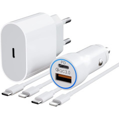 USB C ātrais lādētājs USB C auto lādētājs, 20 W iPhone lādētājs un 38 W auto lādētājs USB C cigarešu aizdedzinātāja adapteris ar 2 iepakojuma C tipa ātrās uzlādes kabeļiem iPhone ierīcēm