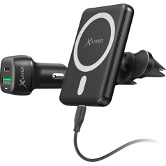 XLayer MagFix Pro Auto mobilā telefona turētājs uzlādes stacija Magsafe Car Mount komplekts 4 gab. ar USB-C kabeli Standby Fast Charging Apple iPhone 16/15/14/14/13/12/X/X/XR Magnētiskā induktīvā bezvadu uzlāde