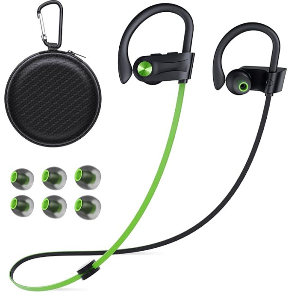 NUASI Bluetooth austiņas, bezvadu Bluetooth austiņas ar Bluetooth 5.3, Bluetooth austiņas Sport Deep Bass Stereo, IPX7 ūdensnecaurlaidīgas, Bluetooth austiņas ausīs skriešanas treniņiem, zaļš