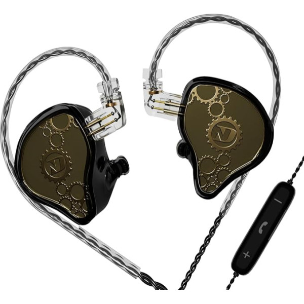 ND Venus In-Ear monitora austiņas 10mm Dual Magnetic Dynamic Driver IEM austiņas HiFi Gaming Earbuds 2 Pin noņemams kabelis (ar mikrofonu, melns 3,5 mm spraudnis)