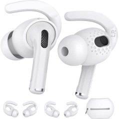 AhaStyle AirPods 3 ausu āķīši, mīksts silikons 【pievienots uzglabāšanas maisiņš】2 pāri neslīdošu ausu pārvalku, aksesuāri, kas saderīgi ar Apple AirPods 3 (lieli un mazi, balti)