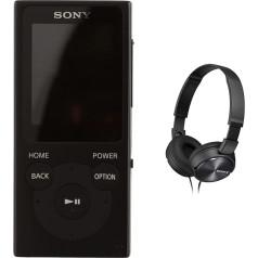 Sony NW-E394 Walkman, 8 GB (fotoattēlu glabāšana, FM radio funkcija), melns & MDR-ZX310W dzīvesstila austiņas, melnas krāsas