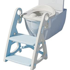 KRTOYUST Bērnu tualetes sēdeklis ar kāpnēm, tualetes trenažieris ar PU oderi un neslīdošām sloksnēm, izturīgs platāks pedālis, regulējams augstums, salokāms, noņemams, bērniem no 1-8 gadiem (0-80 kg) (zils)