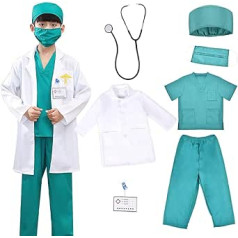 Hojalis Deguisement Docteur Pour Enfant, Doctor Play Set lomu spēles komplekts ar stetoskopu, ārsta mētelis bērniem unisex, ārsta kostīmi lomu spēle, lomu spēle, medicīniskā dāvana bērniem (140 cm)