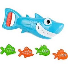 INvench Shark Grabber bērnu vannas rotaļlieta — zila haizivs ar zobu sakošanu, ietver 4 rotaļlietas zivju vannas rotaļlietas zēniem, meitenēm, maziem bērniem