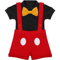 IBTOM CASTLE Unisex Baby Boys Girls First Birthday Mickey Outfits Romper + Bow Tie + Braces Shorts Trousers Halloween Christmas Gentleman Clothing Set Photo Shooting Red Buttons 12-18 Months, Red