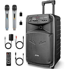 Karaoke Machine with 2 Wireless Microphones Children 12 Inch Portable Bluetooth PA System Complete Sets Speaker Adults, Music Box DSP Recording/Raido FM/TWS/USB-C for Party, Outdoor, Indoor GTSK12-2