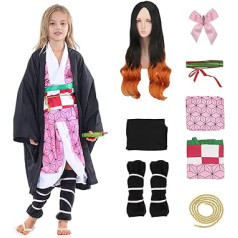 Enhenenhen Kamado Nezuko Tanjiro kostīms ar parūku Anime Demon Cosplay kostīms Nezuko Kimono Halovīni Tanjirou Cosplay tērpi bērniem un pieaugušajiem