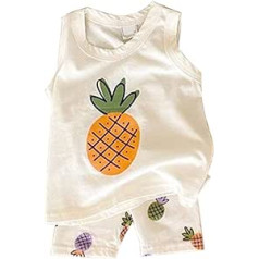 Children's Clothing for Holiday Newborn Baby Girls Boys Summer Autumn Print Pineapple Cotton Sleeveless Short Pants T-Shirt Shorts Set Outfits Clothing Shirt Clothing (Beige, 18-24 Months)